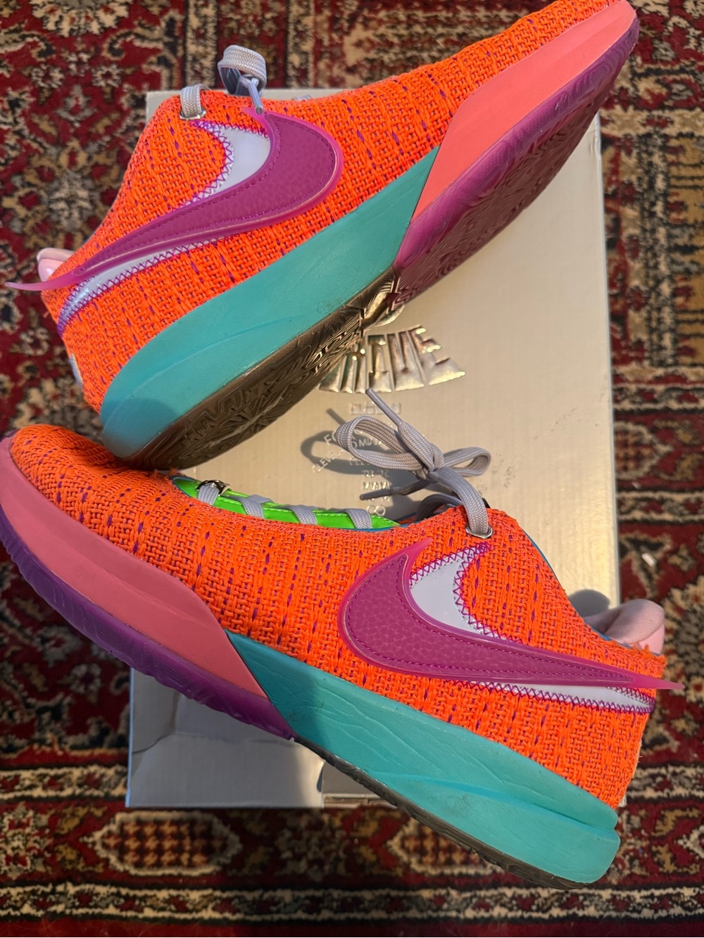 Nike LeBron 20 Chosen 1 - Orange Knit Sneakers with Pink Swoosh and Teal Midsole